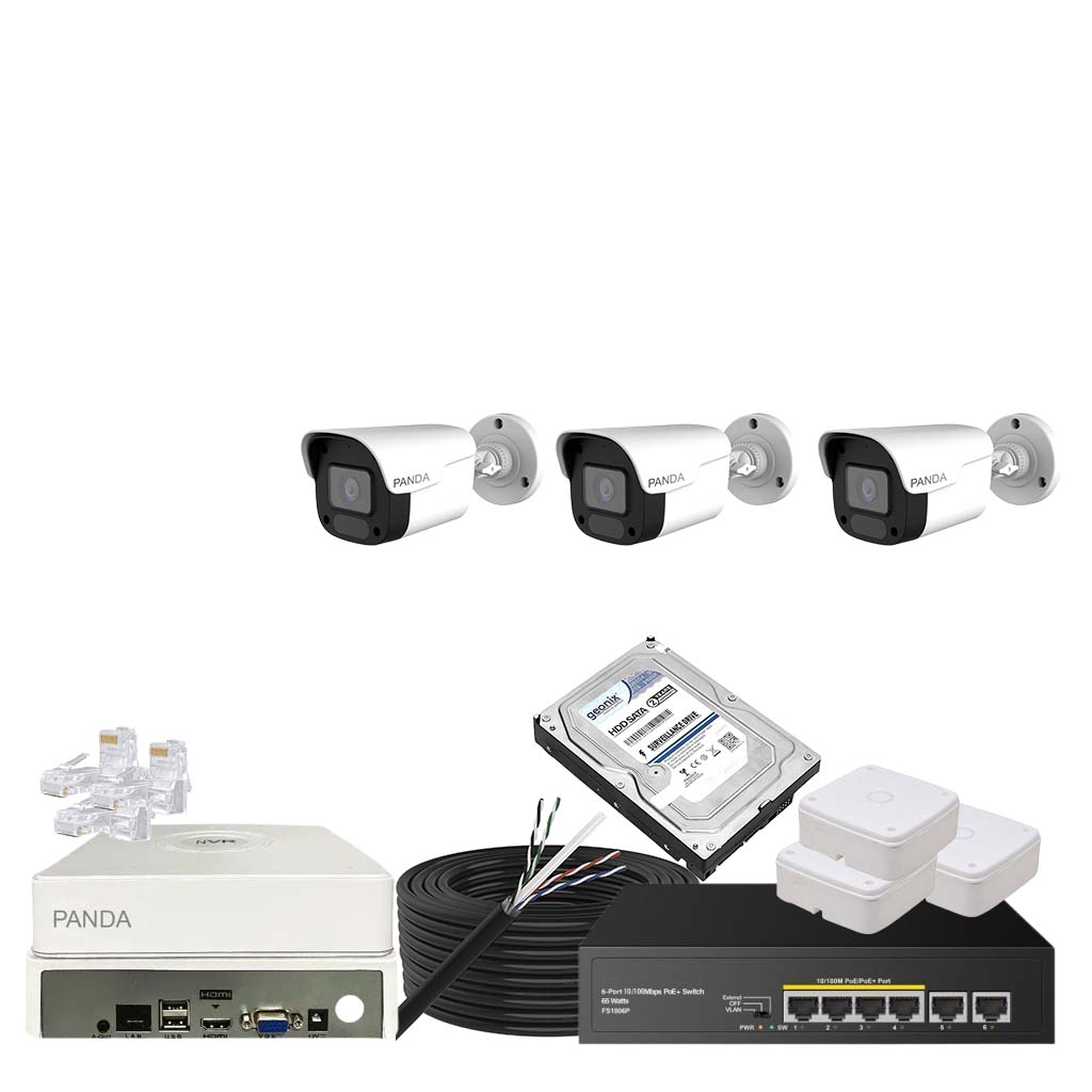 Panda Blue Series 4MP IP CCTV Kit | 3 Bullet | 8CH NVR | 4 PoE + 2 Uplink | 500GB