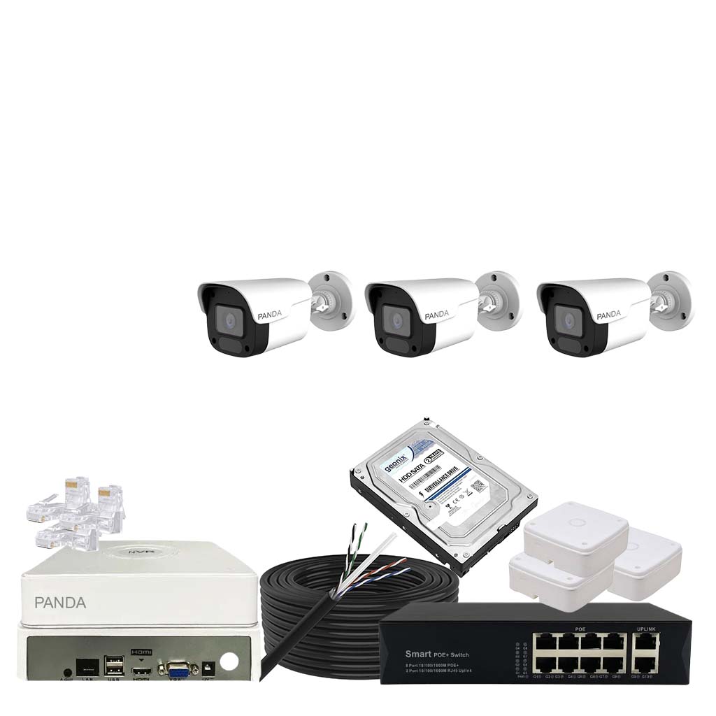 Panda Blue Series 4MP IP CCTV Kit | 3 Bullet | 8CH NVR | 8 PoE + 2 Uplink | 500GB
