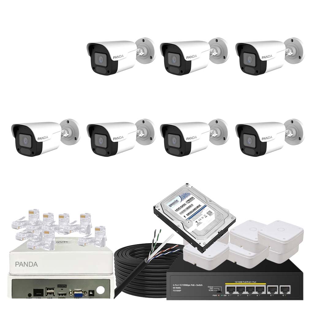 Panda Blue Series 4MP IP CCTV Kit | 7 Bullet | 8CH NVR | 4 PoE + 2 Uplink | 500GB