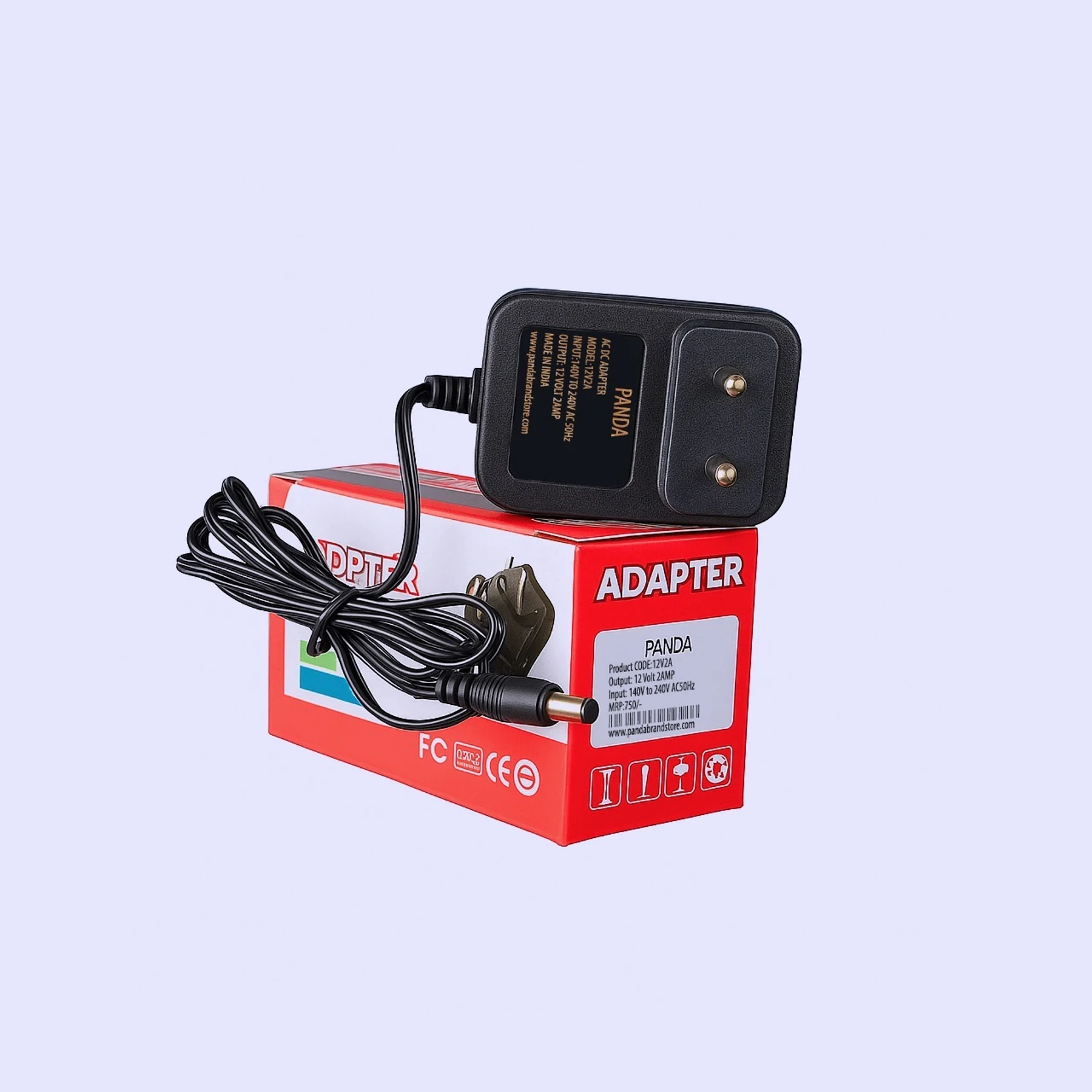 Panda 12v adapter 2A DC | AC Input 100–280V | NVR, CCTV, LED, Router, Modem (Black) 24 W Adapter (Power Cord Included)