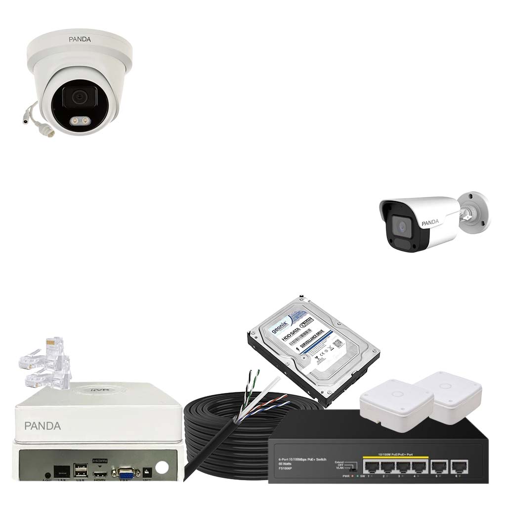 Panda Blue Series 4MP IP CCTV Kit | 1 Dome + 1 Bullet | 8CH NVR | 4 PoE + 2 Uplink | 500GB