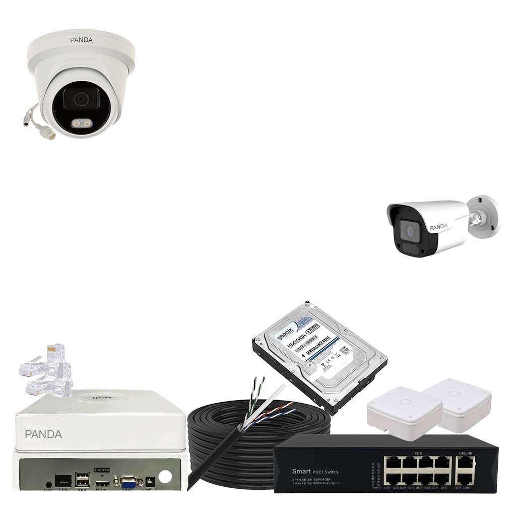 Panda Blue Series 4MP IP CCTV Kit | 1 Dome + 1 Bullet | 8CH NVR | 8 PoE + 2 Uplink | 1TB