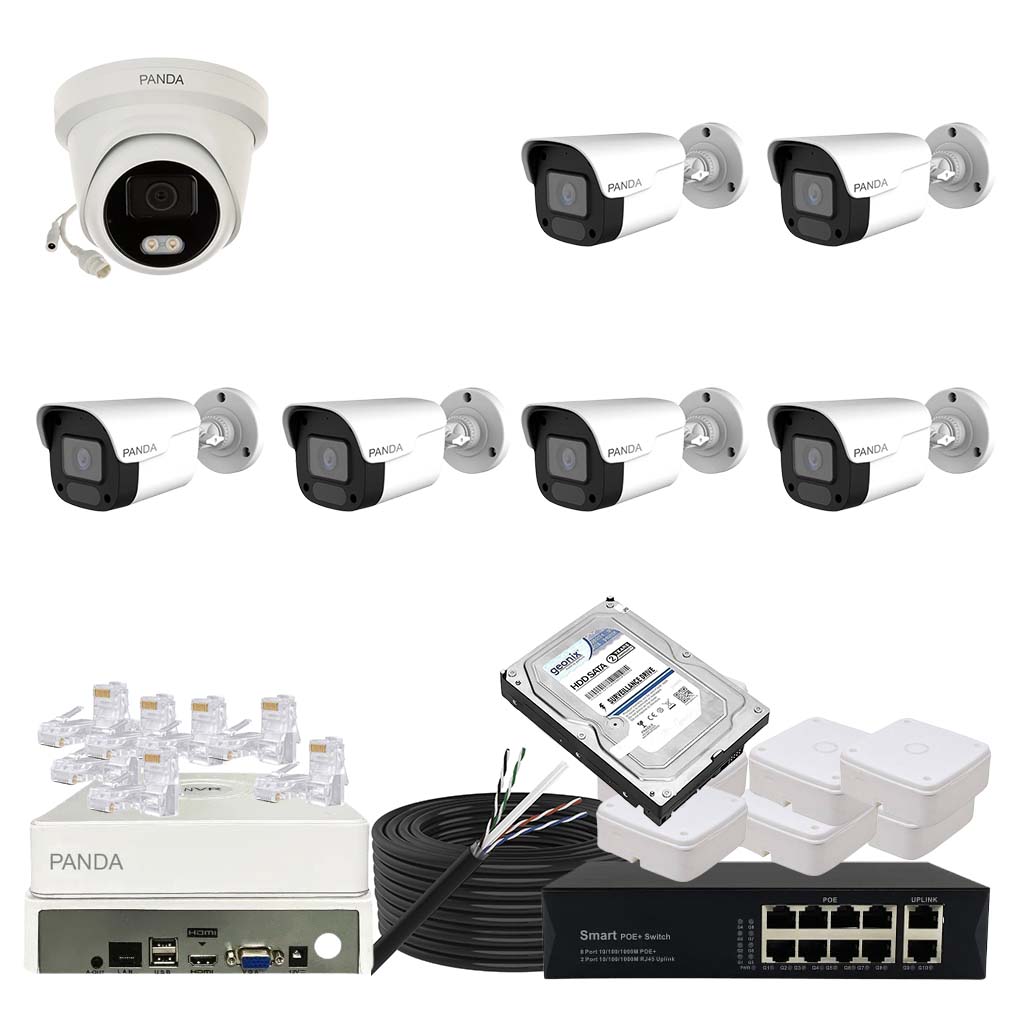 Panda Blue Series 4MP IP CCTV Kit | 1 Dome + 6 Bullet | 8CH NVR | 8 PoE + 2 Uplink | 1TB