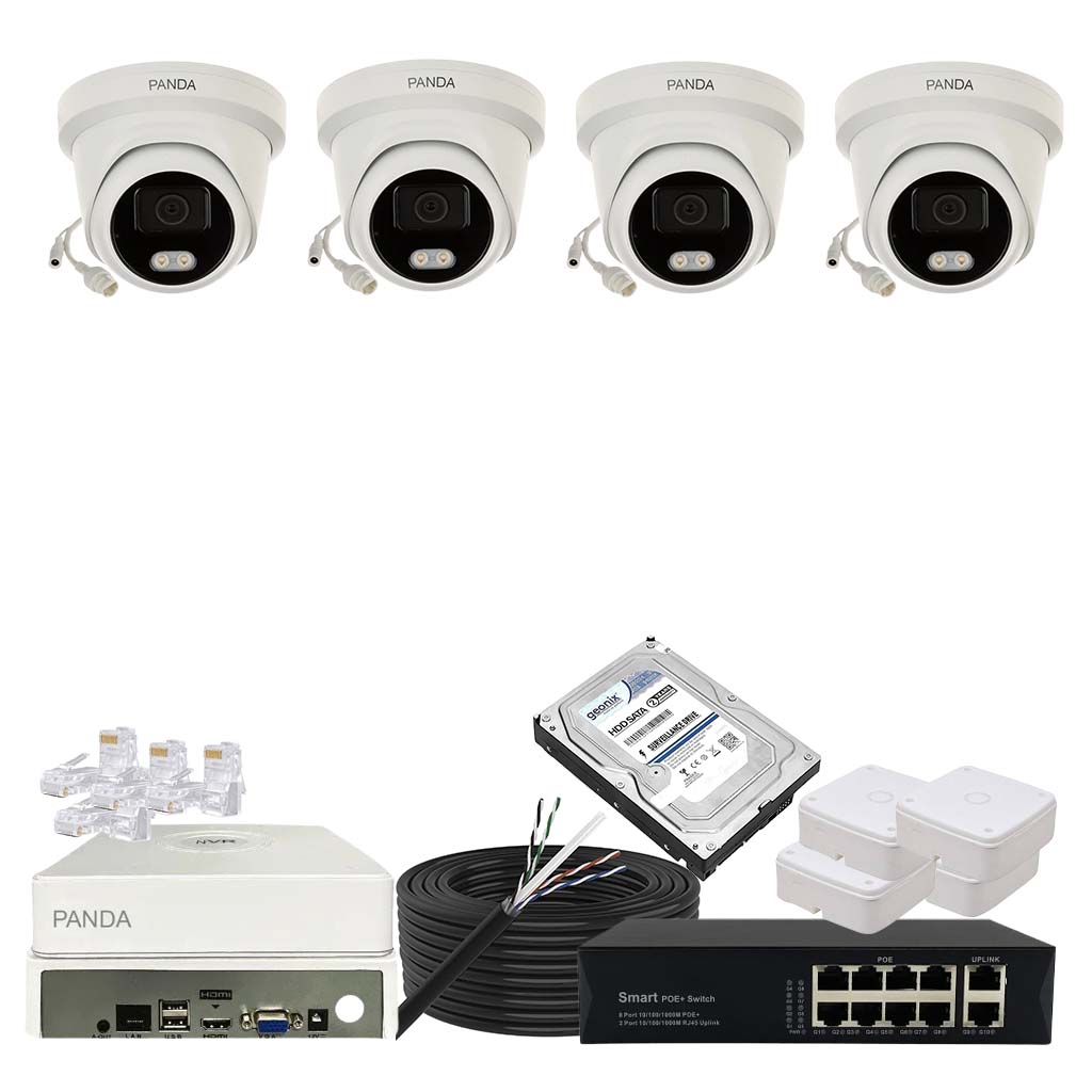 Panda Blue Series 4MP IP CCTV Kit | 4 Dome | 8CH NVR | 8 PoE + 2 Uplink | 1TB